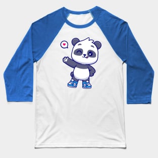 Cute Panda Wearing Shoes And Waving Hand Cartoon Baseball T-Shirt